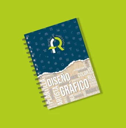 Cuaderno de AFR Diseño & Impresión con portada gráfica.